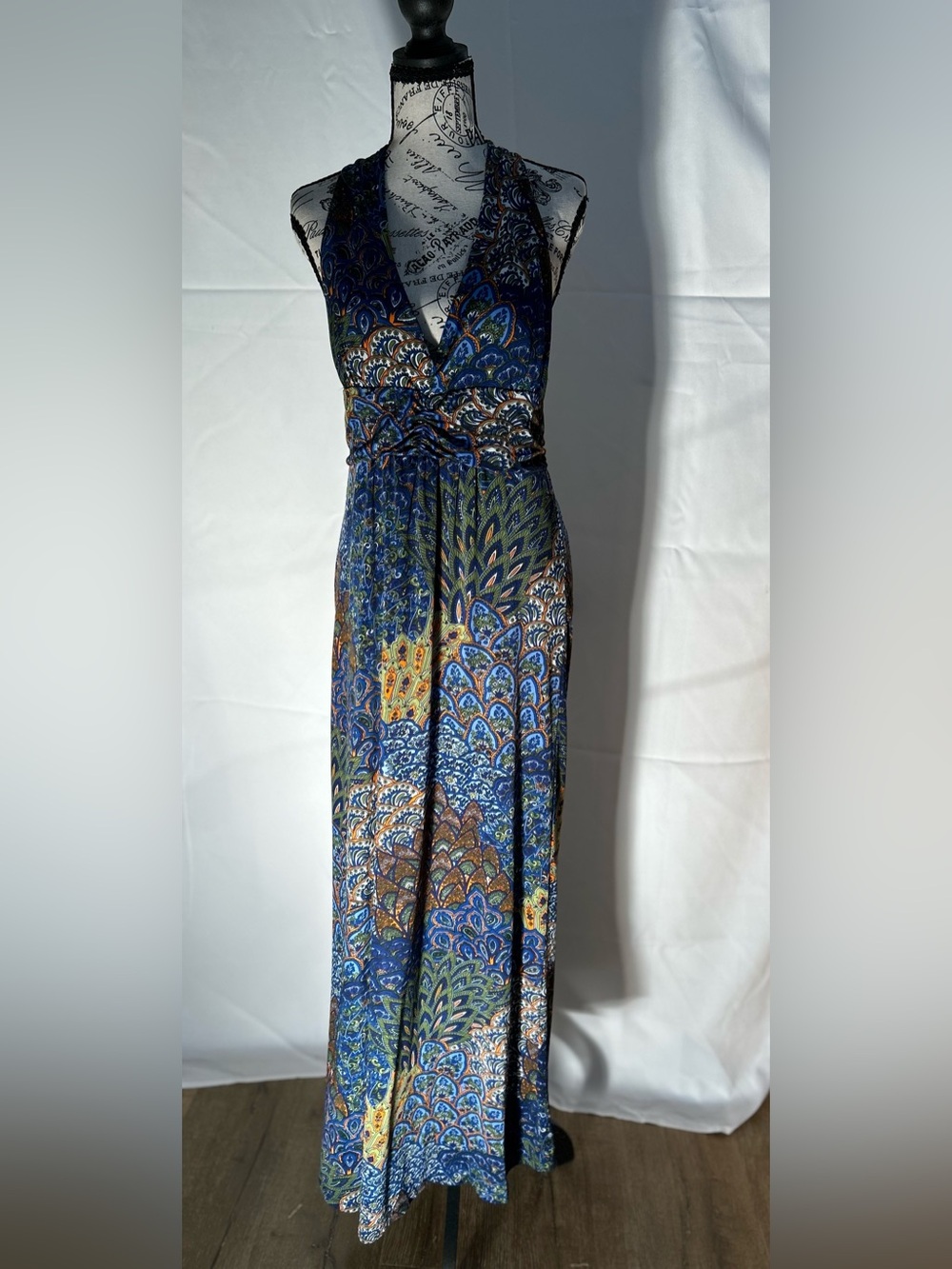 Cristinalove Blue Multicolor Paisley Halter Maxi Dress